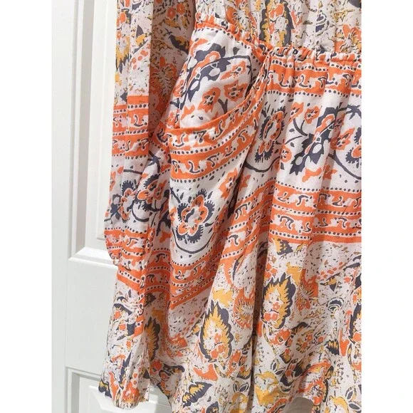 Free People Mini Pocket Dress Sun Ruffle Printed Long Sleeve Cut Out Back Button - Picture 8 of 12